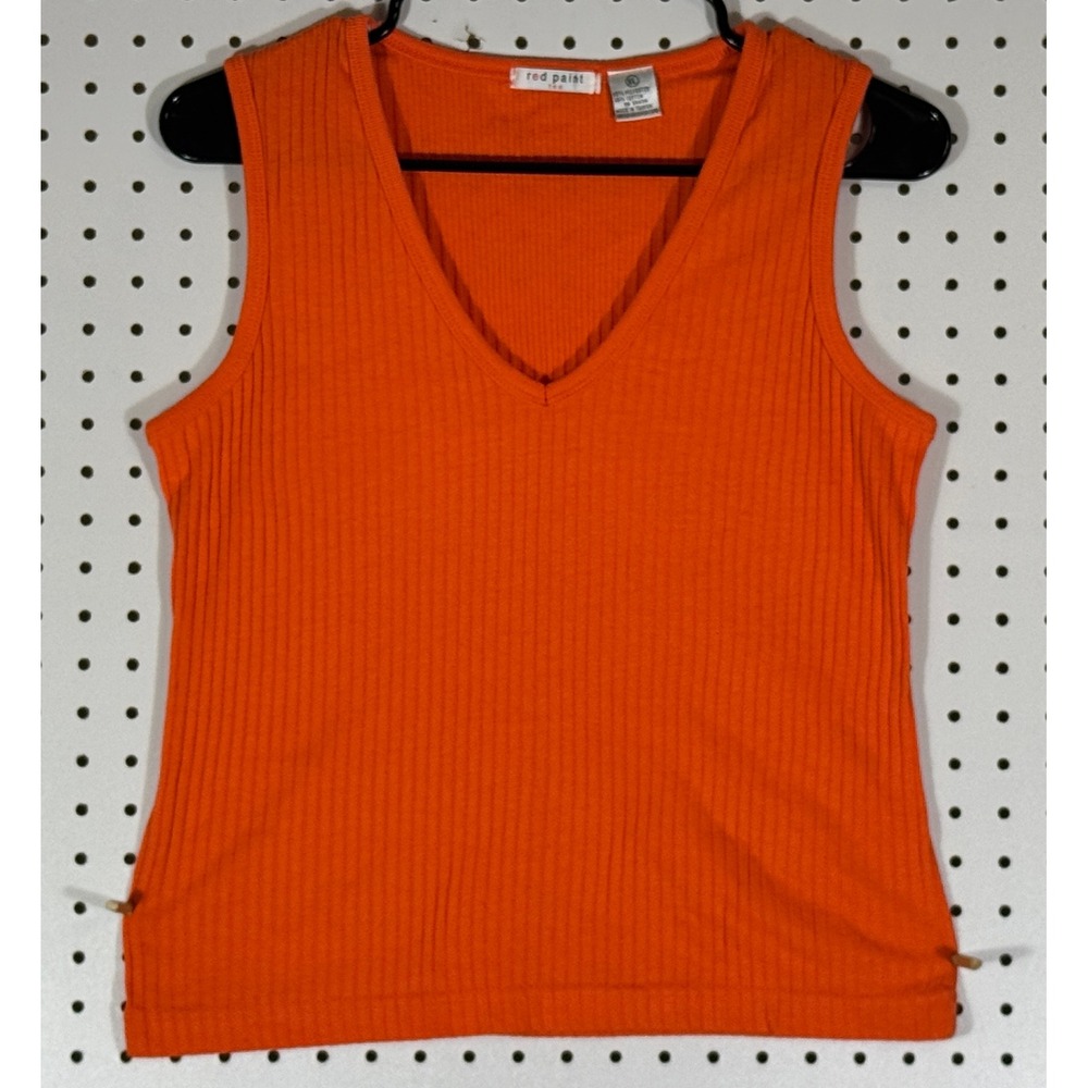 Red Paint Tee Womens XL Orange Ribbed V-Neck Sleeveless Tank Top RN 54494